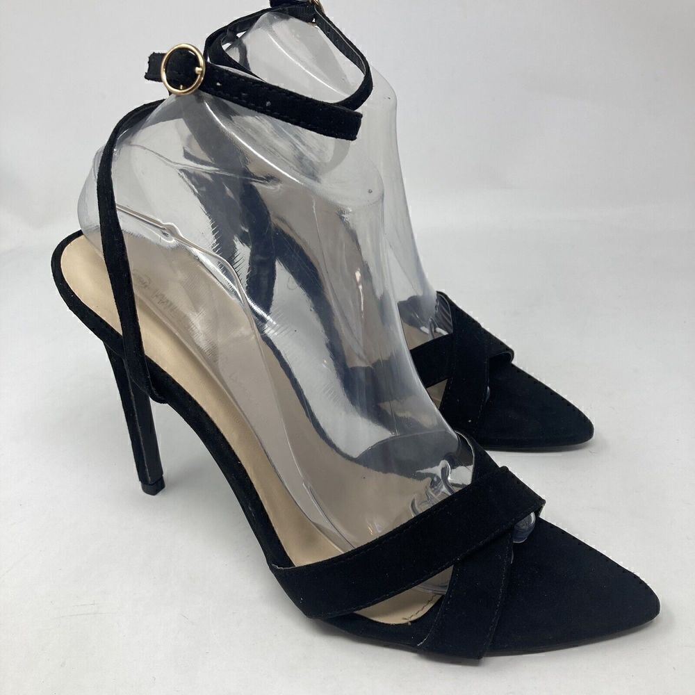 Wild Diva Lounge black Faux Suede Ankle Strap Stiletto 5” Heels Size 9 Shoes‎